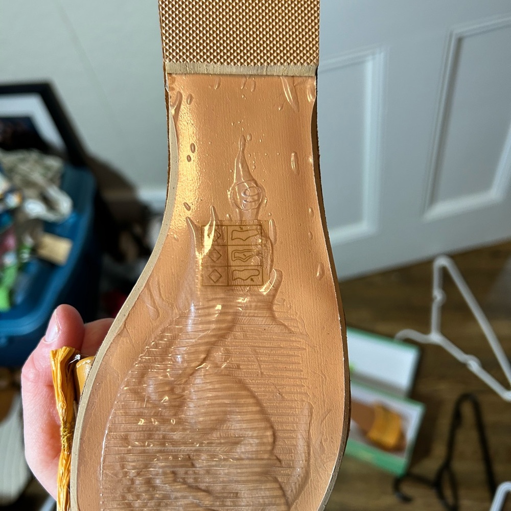 Fringed Tan Slide Sandals - Picture 2 of 4